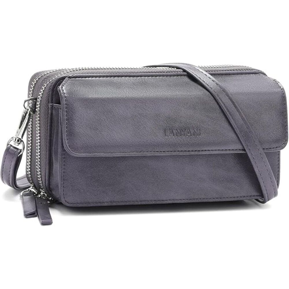 Women Purple Grey Imported Faux Leather Crossbody Wallet With Phone Pocket Bags